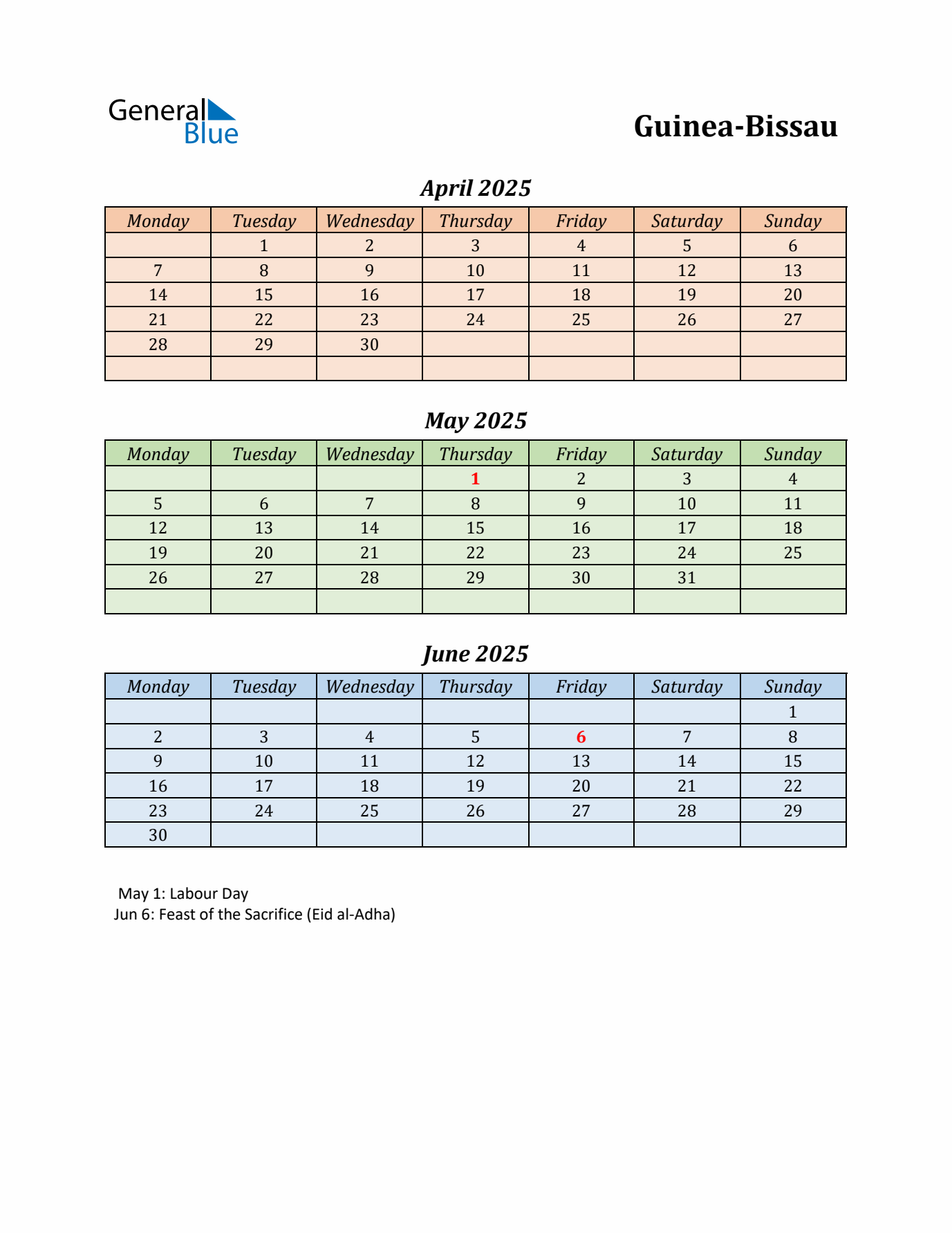 Q2 2025 Holiday Calendar - Guinea-Bissau