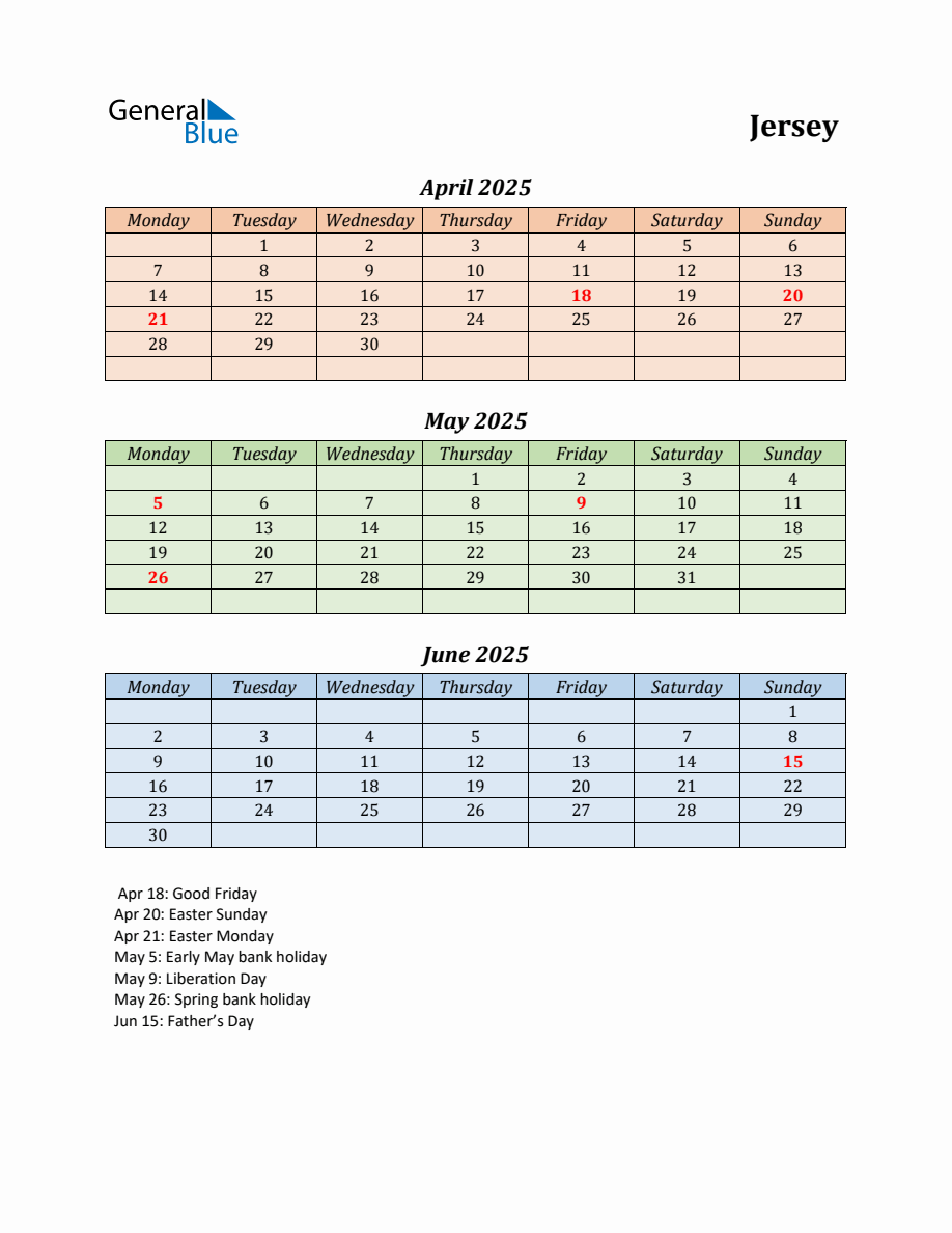 Q2 2025 Holiday Calendar - Jersey