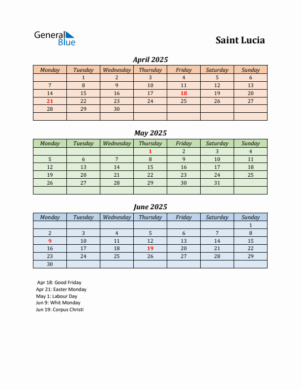 Q2 2025 Holiday Calendar - Saint Lucia