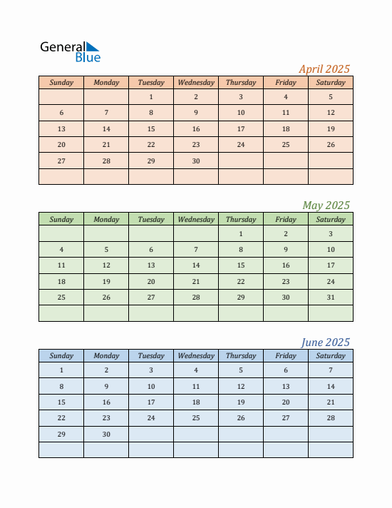 Quarter 2 2025 calendar template