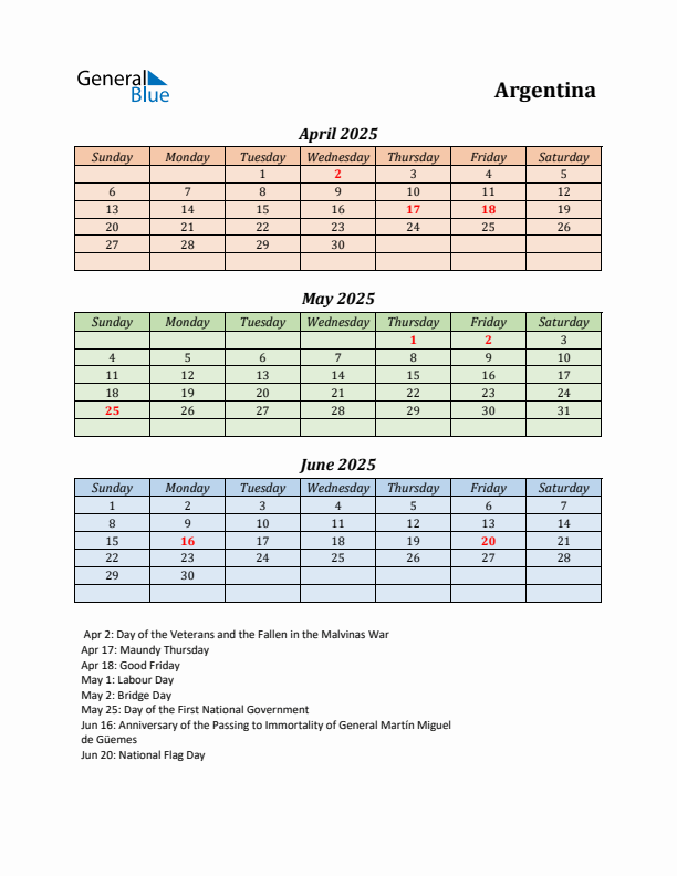 Q2 2025 Holiday Calendar - Argentina