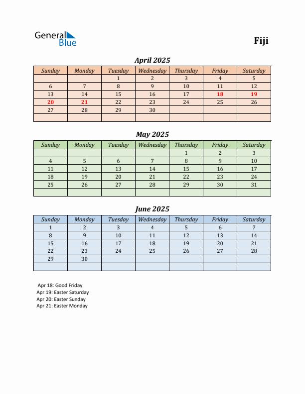Q2 2025 Holiday Calendar - Fiji