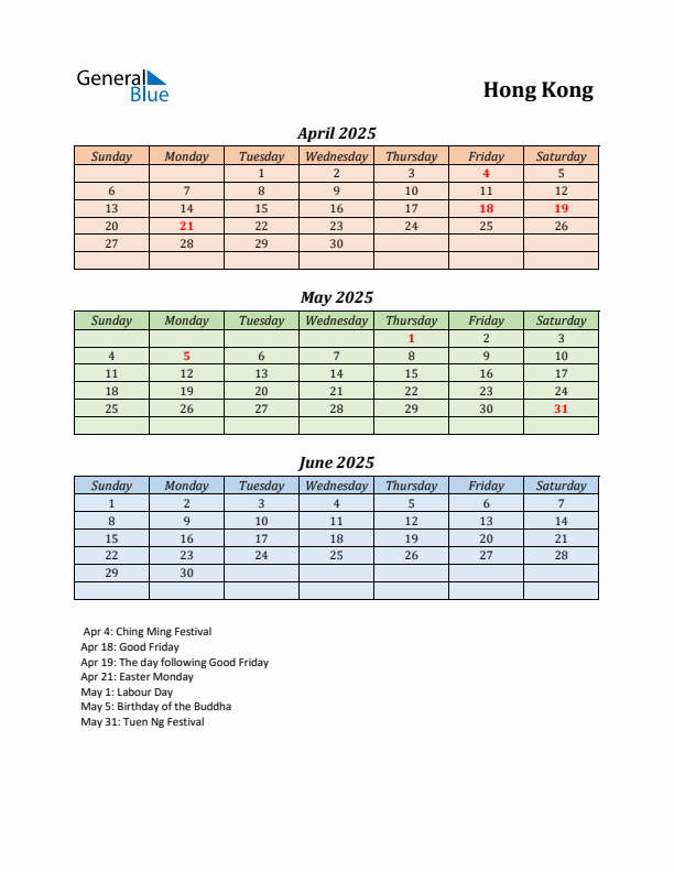 Q2 2025 Holiday Calendar - Hong Kong