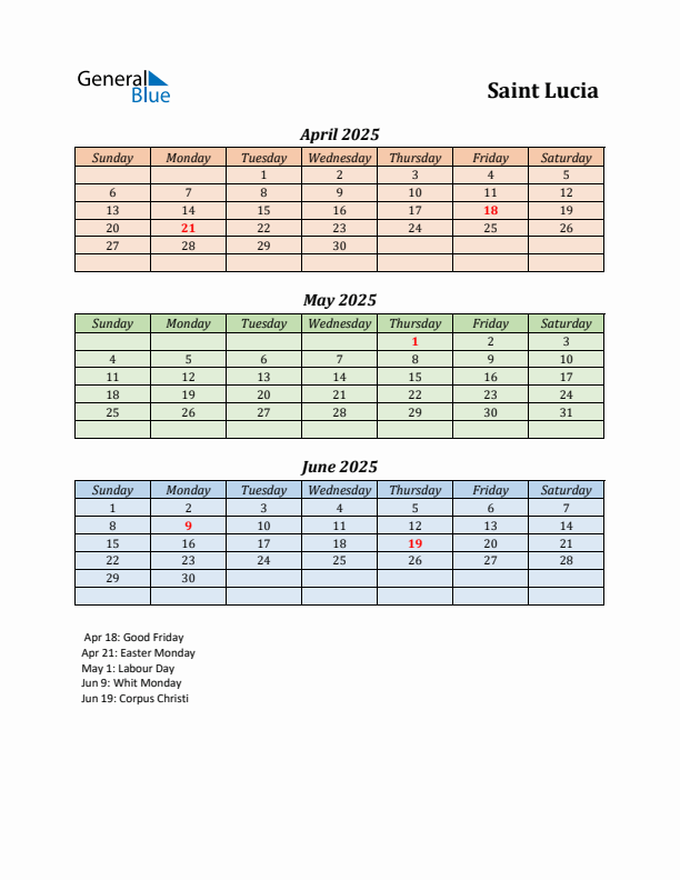 Q2 2025 Holiday Calendar - Saint Lucia