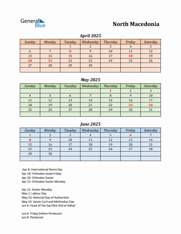 Q2 2025 Holiday Calendar - North Macedonia