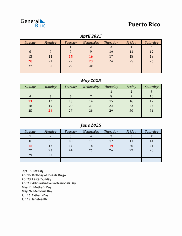 Q2 2025 Holiday Calendar - Puerto Rico
