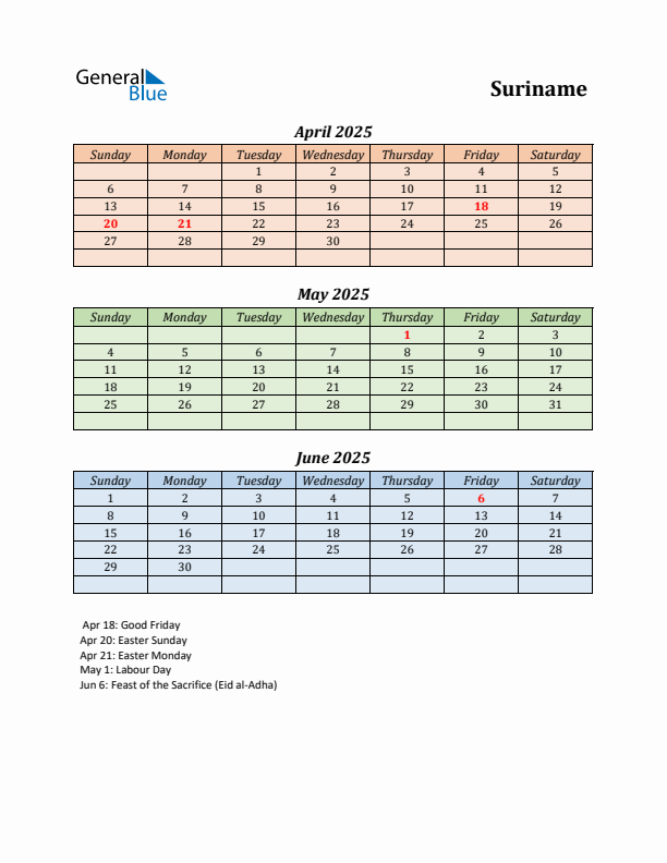Q2 2025 Holiday Calendar - Suriname