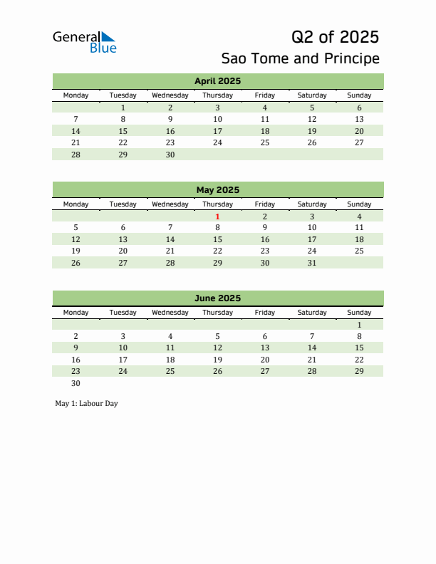 Quarterly Calendar 2025 with Sao Tome and Principe Holidays