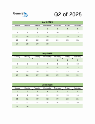Quarter 2 2025 calendar template