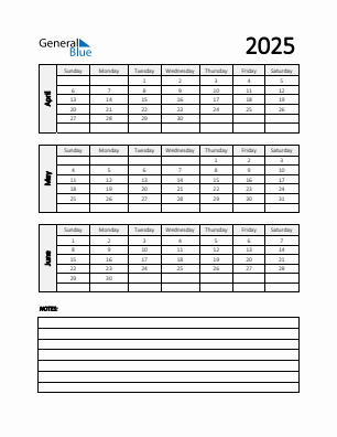 Quarter 2 2025 calendar template