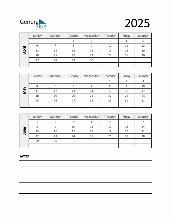 Quarter 2 2025 calendar template