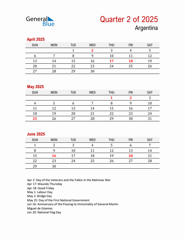 Printable Three Month Calendar with Argentina Holidays