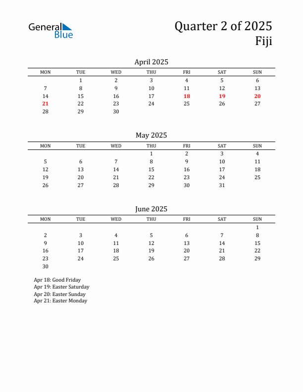 Quarter 2 2025 Fiji Quarterly Calendar