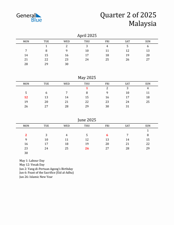 Quarter 2 2025 Malaysia Quarterly Calendar