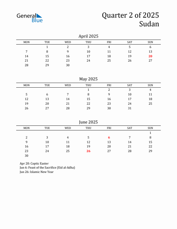 Quarter 2 2025 Sudan Quarterly Calendar