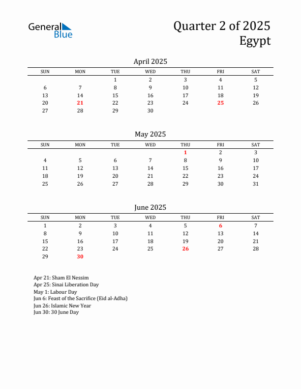 Quarter 2 2025 Egypt Quarterly Calendar