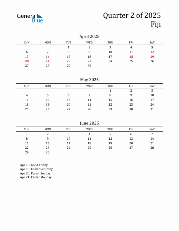 Quarter 2 2025 Fiji Quarterly Calendar