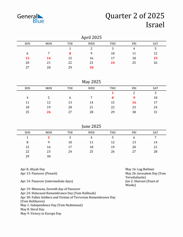 Quarter 2 2025 Israel Quarterly Calendar