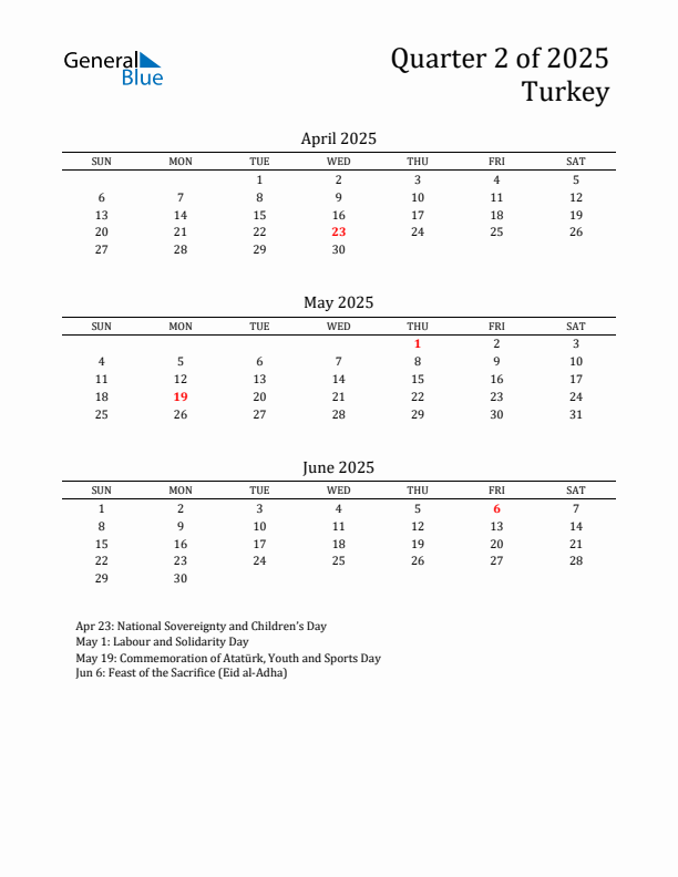 Quarter 2 2025 Turkey Quarterly Calendar