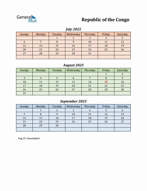 Q3 2025 Holiday Calendar - Republic of the Congo