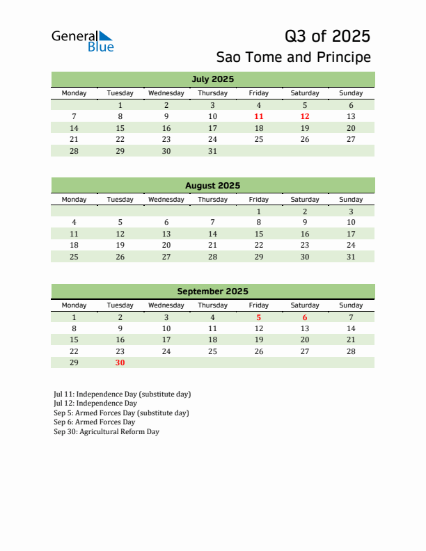 Quarterly Calendar 2025 with Sao Tome and Principe Holidays