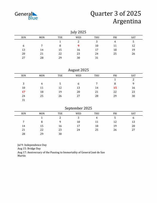 Quarter 3 2025 Argentina Quarterly Calendar