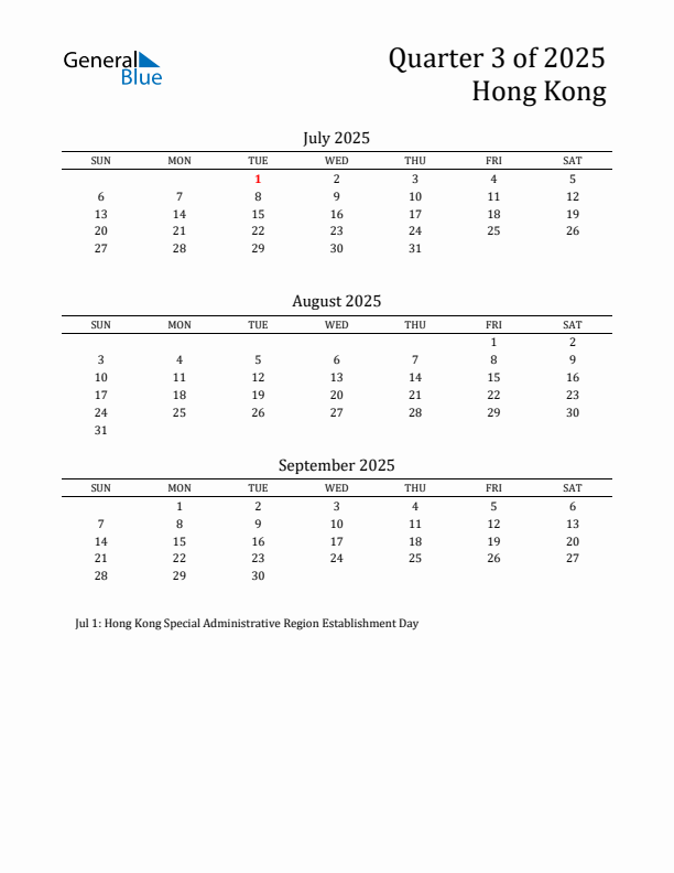 Quarter 3 2025 Hong Kong Quarterly Calendar