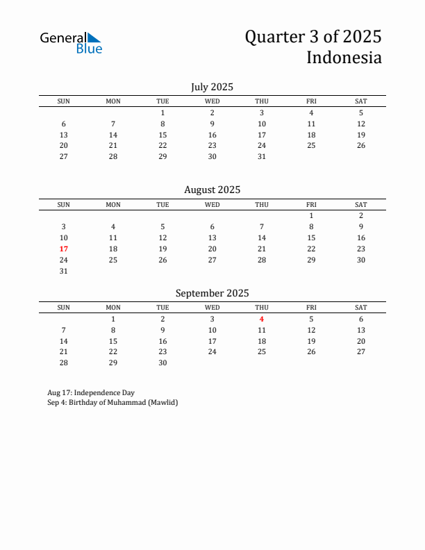 Quarter 3 2025 Indonesia Quarterly Calendar