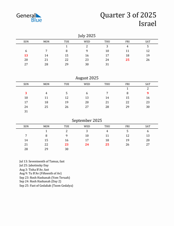 Quarter 3 2025 Israel Quarterly Calendar