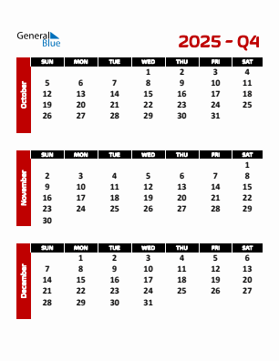 Quarter 4  2025 calendar template