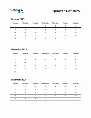 Quarter 4  2025 calendar template