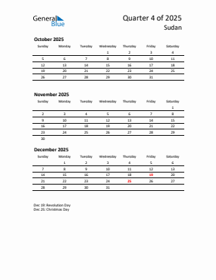 Sudan Quarter 4  2025 calendar template