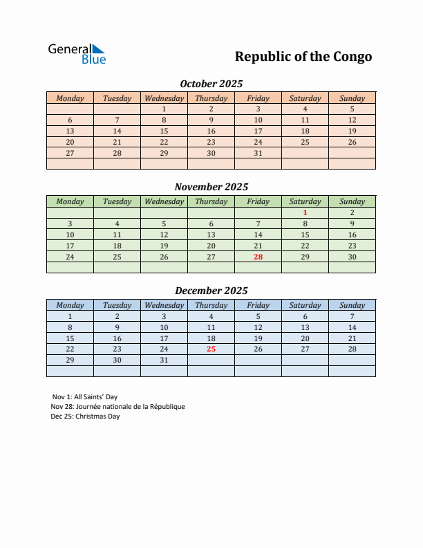 Q4 2025 Holiday Calendar - Republic of the Congo