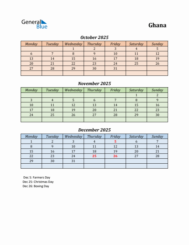 Q4 2025 Holiday Calendar - Ghana