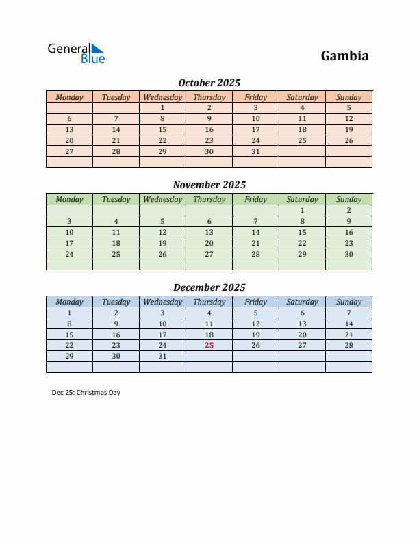 Q4 2025 Holiday Calendar - Gambia