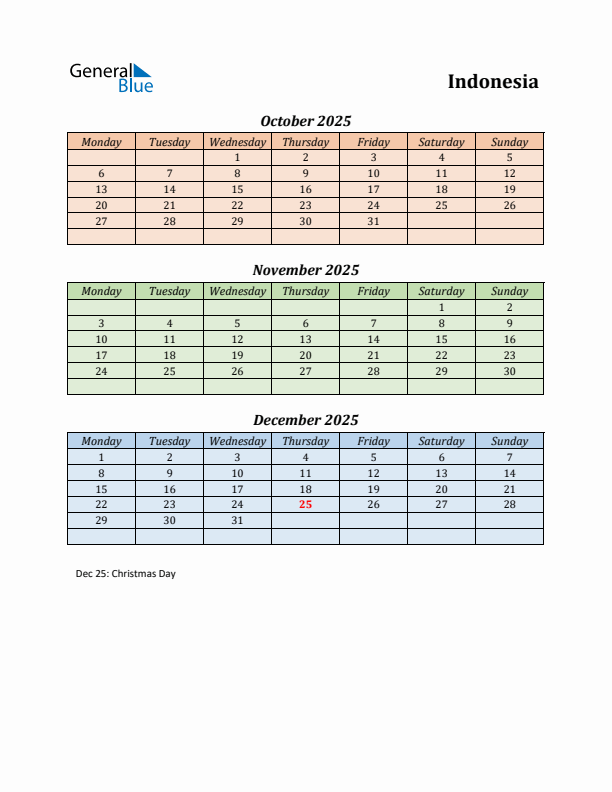 Q4 2025 Holiday Calendar - Indonesia