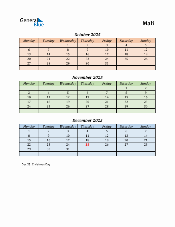Q4 2025 Holiday Calendar - Mali