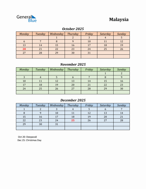 Q4 2025 Holiday Calendar - Malaysia