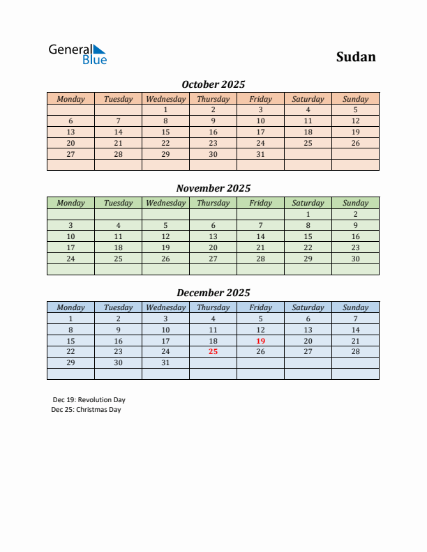 Q4 2025 Holiday Calendar - Sudan