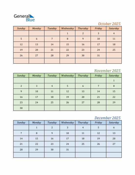 Quarter 4 2025 calendar template