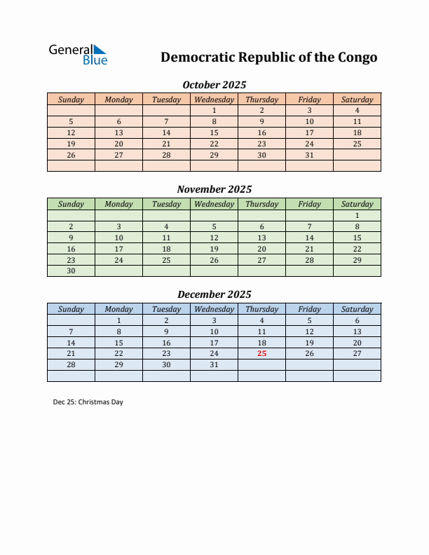 Q4 2025 Holiday Calendar - Democratic Republic of the Congo