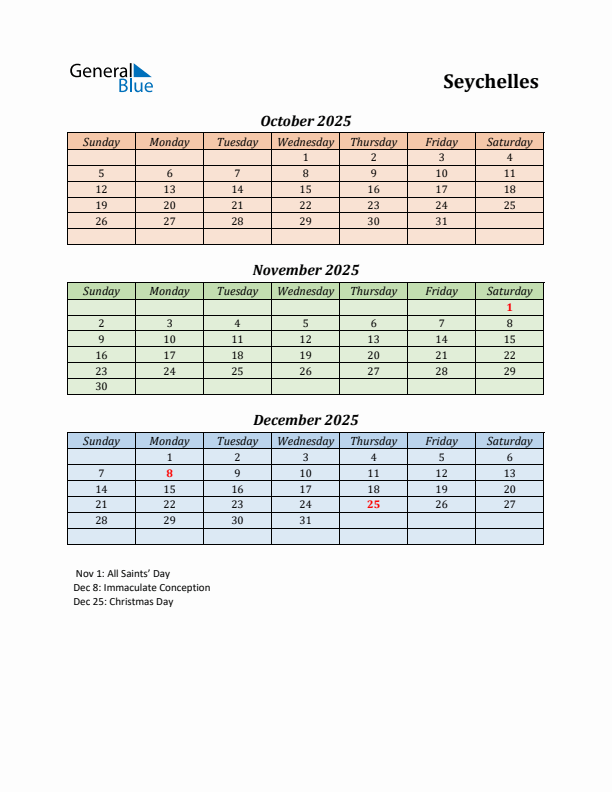 Q4 2025 Holiday Calendar - Seychelles