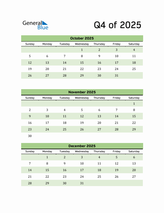 Quarter 4 2025 calendar template