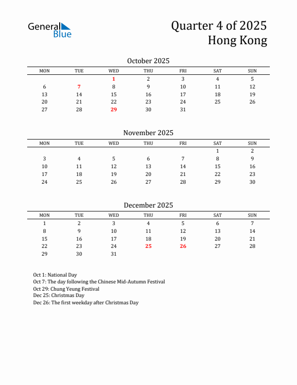 Quarter 4 2025 Hong Kong Quarterly Calendar