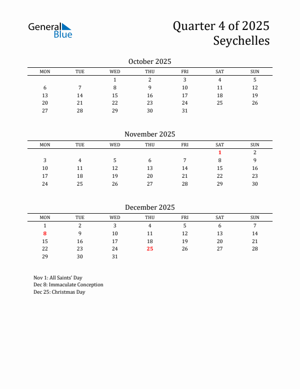 Quarter 4 2025 Seychelles Quarterly Calendar