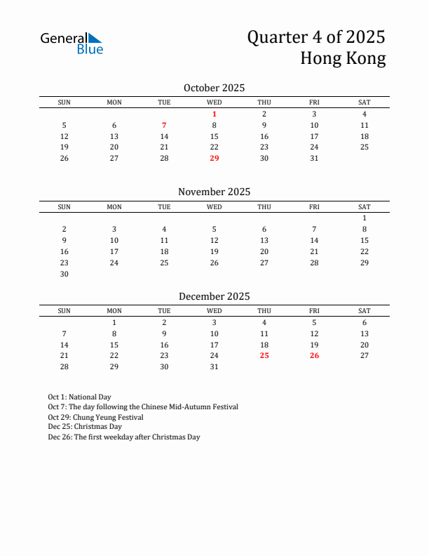 Quarter 4 2025 Hong Kong Quarterly Calendar
