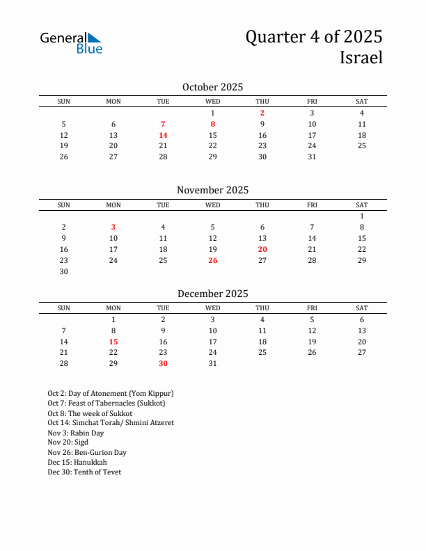 Quarter 4 2025 Israel Quarterly Calendar
