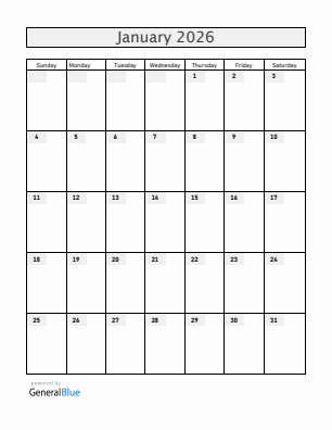 Next month calendar January 2026