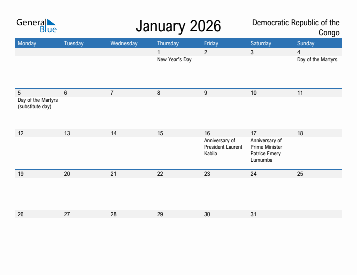 Fillable January 2026 Calendar