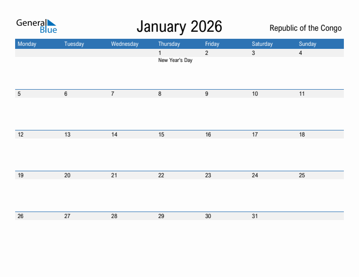 Fillable January 2026 Calendar